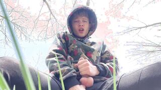 Sweet Boy Jerking his Big Dick (23cm) Outdoor / Huge Cumshot on Camera / College Boy / Monster Dick