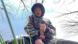 Sweet Boy Jerking his Big Dick (23cm) Outdoor / Huge Cumshot on Camera / College Boy / Monster Dick