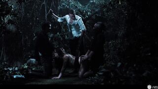 Busty Chick Freezes In Time And Gets Fucked By Three Dudes In The Forest