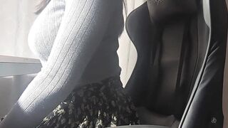 A busty girl gets hot down there while studying and can't help but do something pleasurable