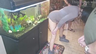 Friends wife fucking dildo while two friends cum on her dildo