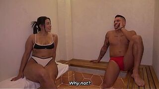 Sex between strangers - Big-bootied woman gets fucked by muscular man in the sauna